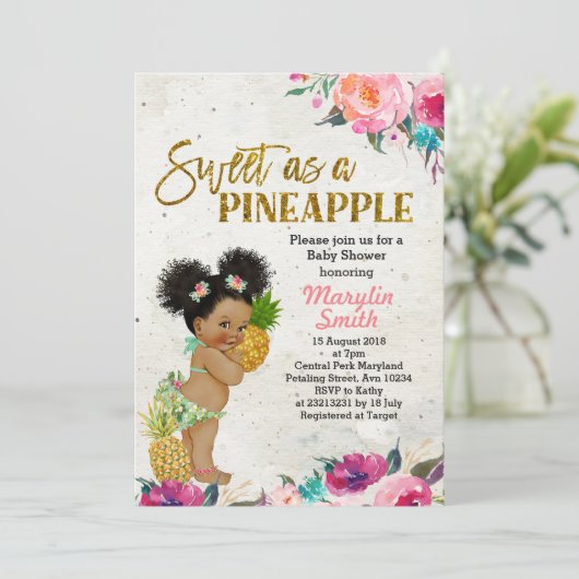 Uitnodiging tot Baby shower van tropische ananasse (Staand voorkant)