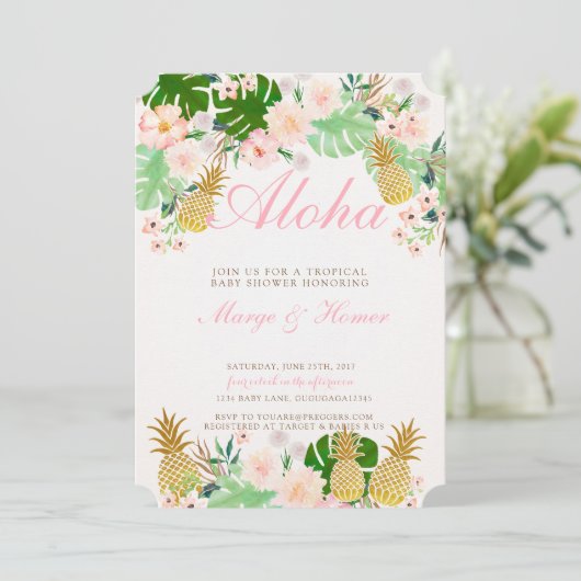 Uitnodiging tot Baby shower van tropische ananasse (Staand voorkant)