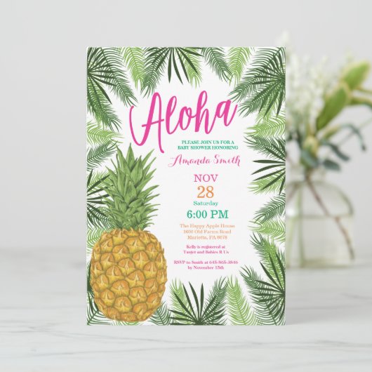 Uitnodiging tot Baby shower van tropische ananasse (Staand voorkant)