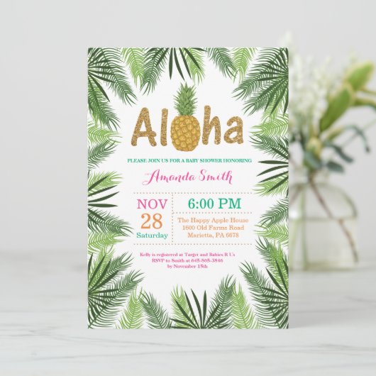 Uitnodiging tot Baby shower van tropische ananasse (Staand voorkant)