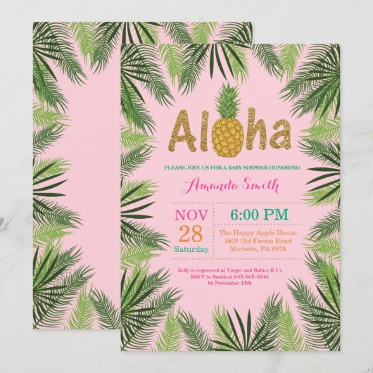 Uitnodiging tot Baby shower van tropische ananasse (Voorkant / Achterkant)