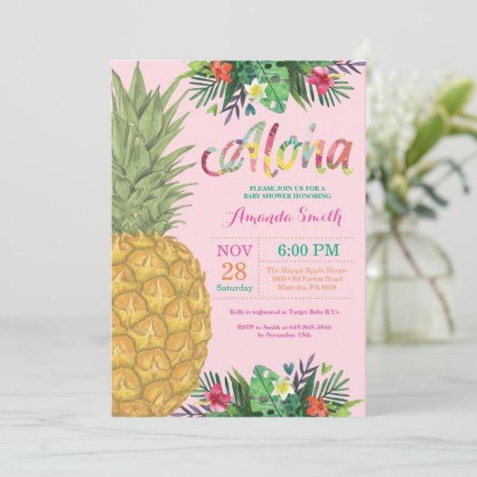 Uitnodiging tot Baby shower van tropische ananasse (Staand voorkant)