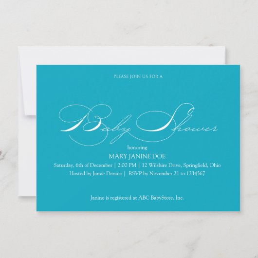 Uitnodiging tot Baby shower van Turquoise (Voorkant)