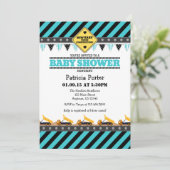 Uitnodiging tot Baby shower van Turquoise Construc (Staand voorkant)