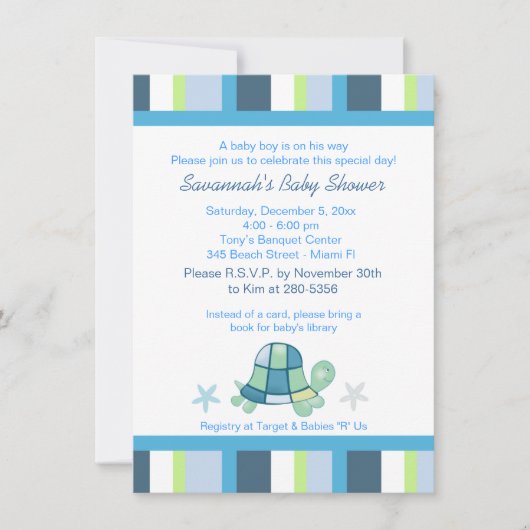 Uitnodiging tot Baby shower van Turtle Bay Stripes (Voorkant)
