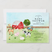 Uitnodiging tot Baby shower van waterverf Barnyard (Voorkant)