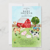 Uitnodiging tot Baby shower van waterverf Barnyard (Voorkant)