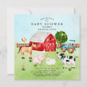 Uitnodiging tot Baby shower van waterverf Barnyard (Voorkant)
