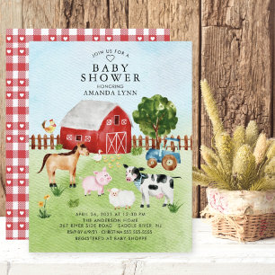 Uitnodiging tot Baby shower van waterverf Barnyard