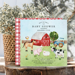 Uitnodiging tot Baby shower van waterverf Barnyard