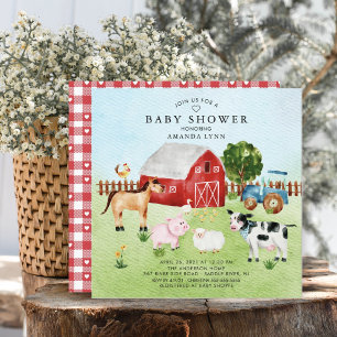 Uitnodiging tot Baby shower van waterverf Barnyard