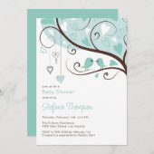 Uitnodiging tot Baby shower van Whimsical Blue Bir (Voorkant / Achterkant)