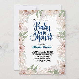 Uitnodiging tot Baby shower van wilde bloemen