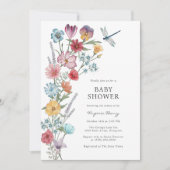 Uitnodiging tot Baby shower van wilde bloemen (Voorkant)