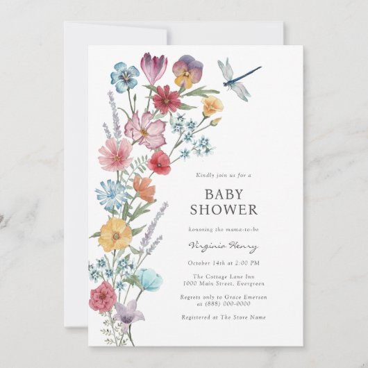 Uitnodiging tot Baby shower van wilde bloemen (Voorkant)