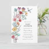 Uitnodiging tot Baby shower van wilde bloemen (Staand voorkant)