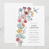 Uitnodiging tot Baby shower van wilde bloemen (Voorkant / Achterkant)