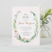 Uitnodiging tot Baby shower van wilde bloemen (Staand voorkant)