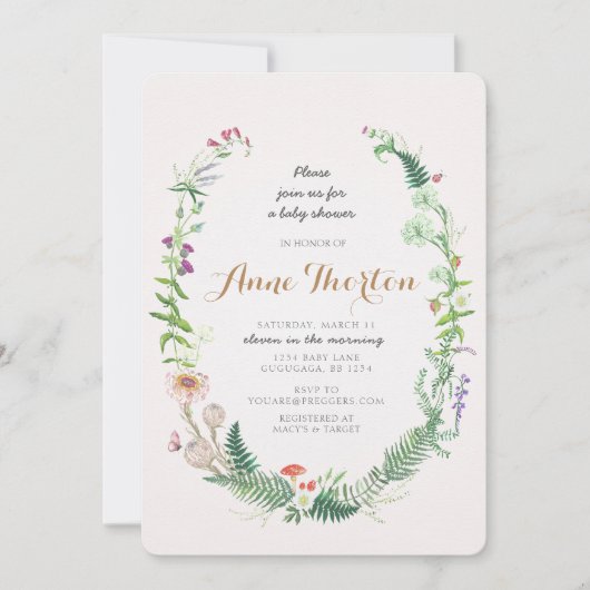 Uitnodiging tot Baby shower van wilde bloemen (Voorkant)