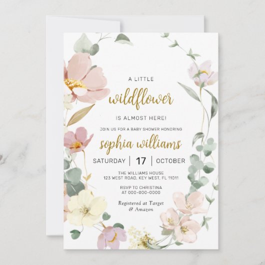 Uitnodiging tot Baby shower van wilde bloemen (Voorkant)