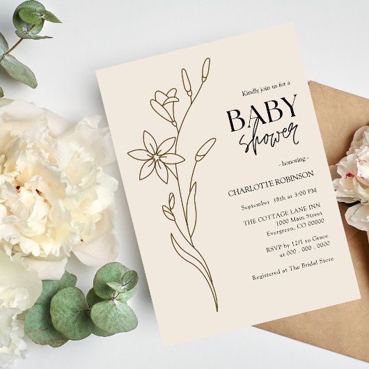 Uitnodiging tot Baby shower van wilde bloemen
