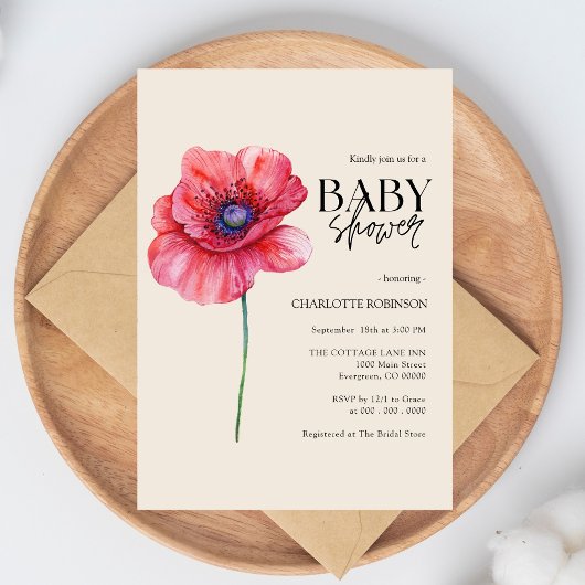 Uitnodiging tot Baby shower van wilde bloemen