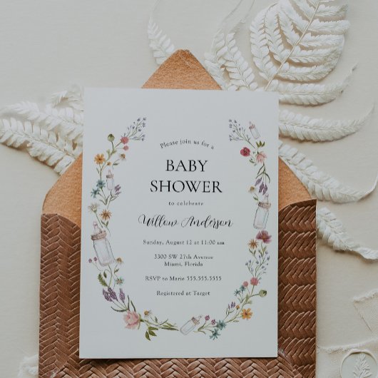 Uitnodiging tot Baby shower van wilde bloemen