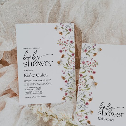 Uitnodiging tot Baby shower van wilde bloemen