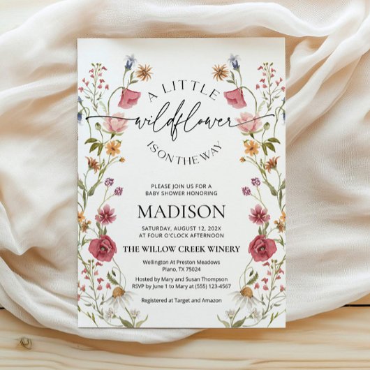 Uitnodiging tot Baby shower van wilde bloemen