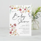 Uitnodiging tot Baby shower van wilde bloemen (Staand voorkant)