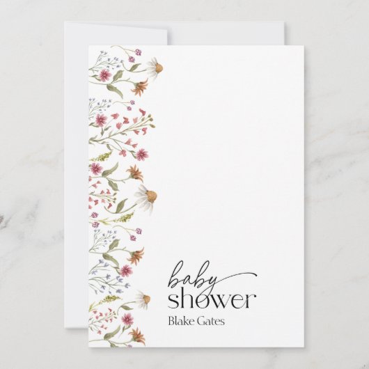 Uitnodiging tot Baby shower van wilde bloemen (Achterkant)