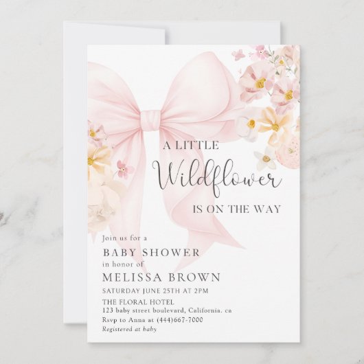 Uitnodiging tot Baby shower van wilde bloemen (Voorkant)
