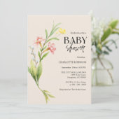 Uitnodiging tot Baby shower van wilde bloemen (Staand voorkant)
