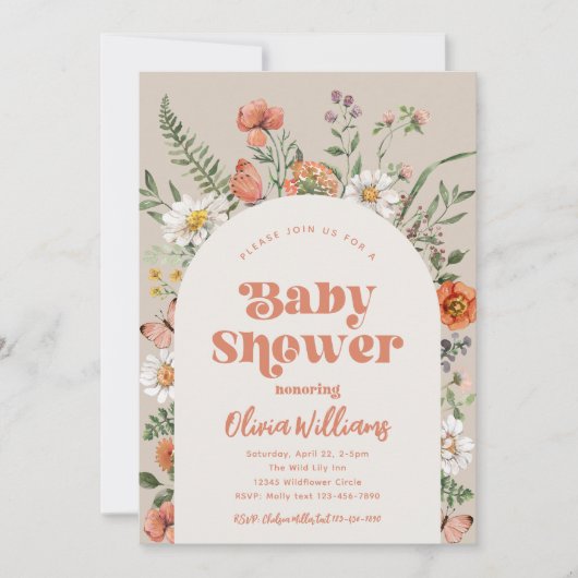 Uitnodiging tot Baby shower van wilde bloemen | Wi (Voorkant)
