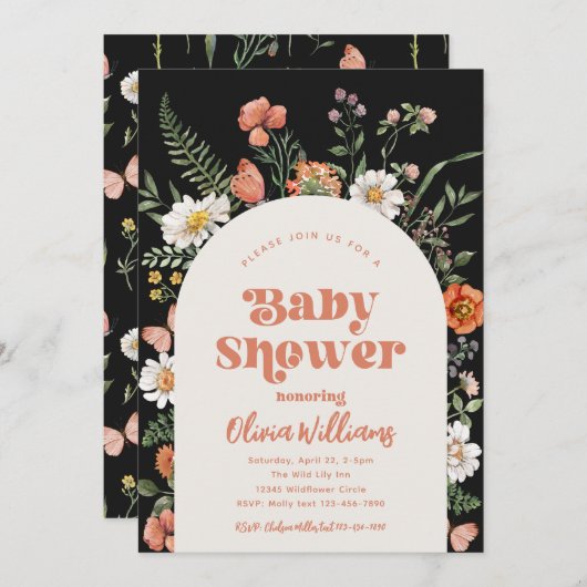 Uitnodiging tot Baby shower van wilde bloemen | Wi (Voorkant / Achterkant)