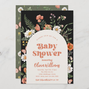 Uitnodiging tot Baby shower van wilde bloemen   Wi