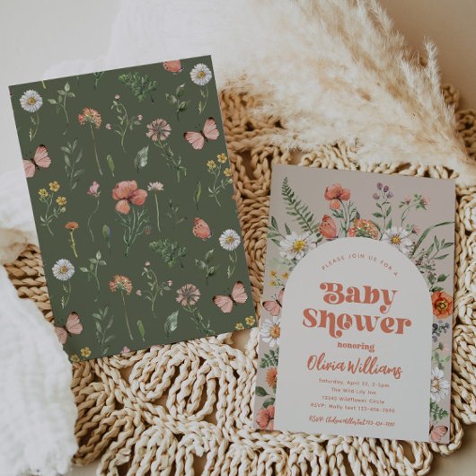 Uitnodiging tot Baby shower van wilde bloemen | Wi