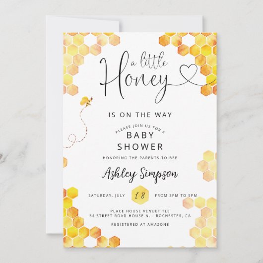 Uitnodiging tot Baby shower van zoete honingbijen (Voorkant)