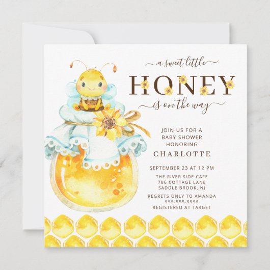Uitnodiging tot Baby shower van zoete honingbijen (Voorkant)