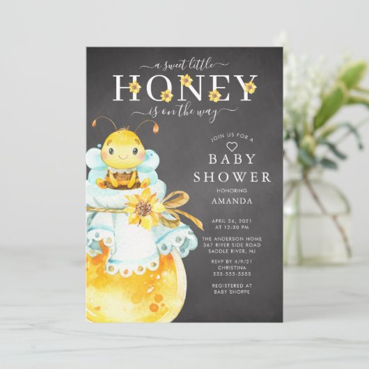 Uitnodiging tot Baby shower van zoete honingbijen (Staand voorkant)