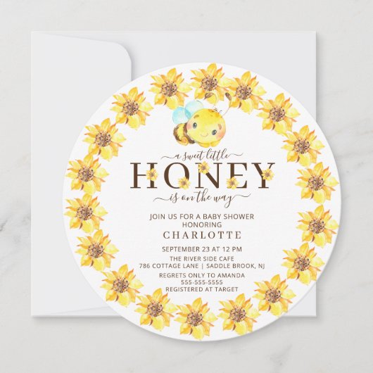 Uitnodiging tot Baby shower van zoete honingbijen (Voorkant)