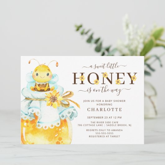 Uitnodiging tot Baby shower van zoete honingbijen (Staand voorkant)
