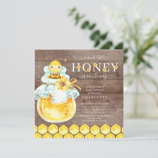 Uitnodiging tot Baby shower van zoete honingbijen (Staand voorkant)