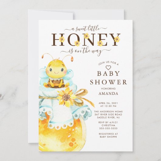Uitnodiging tot Baby shower van zoete honingbijen (Voorkant)