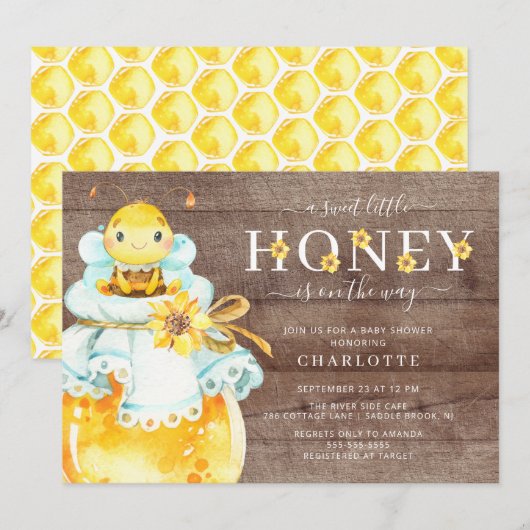 Uitnodiging tot Baby shower van zoete honingbijen (Voorkant / Achterkant)