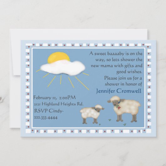Uitnodiging tot baby shower van zoete schapen (Voorkant)