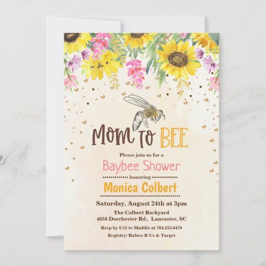 Uitnodiging tot Baby shower van zonnebloemen (Voorkant)