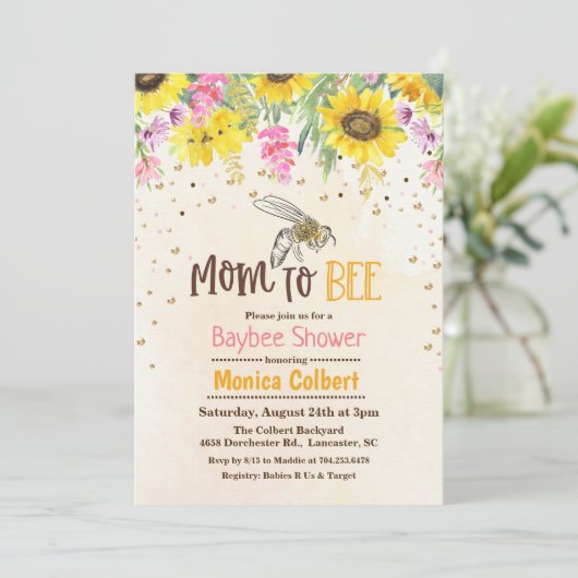 Uitnodiging tot Baby shower van zonnebloemen (Staand voorkant)