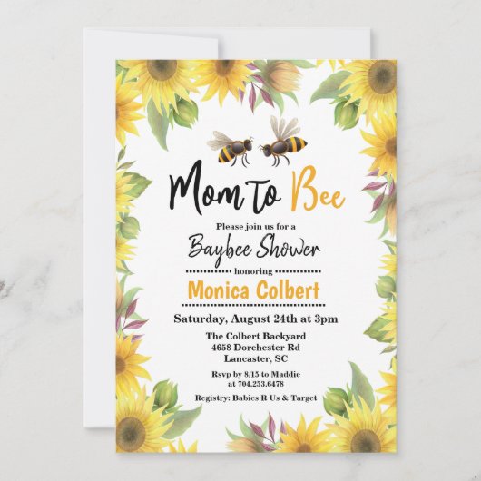 Uitnodiging tot Baby shower van zonnebloemen (Voorkant)