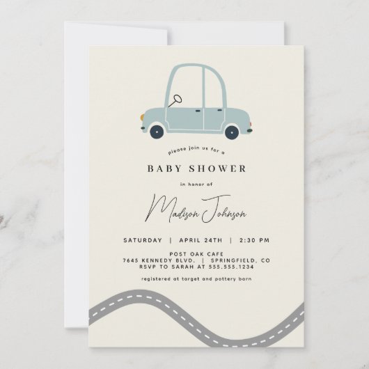 Uitnodiging tot Baby shower voor auto's (Voorkant)